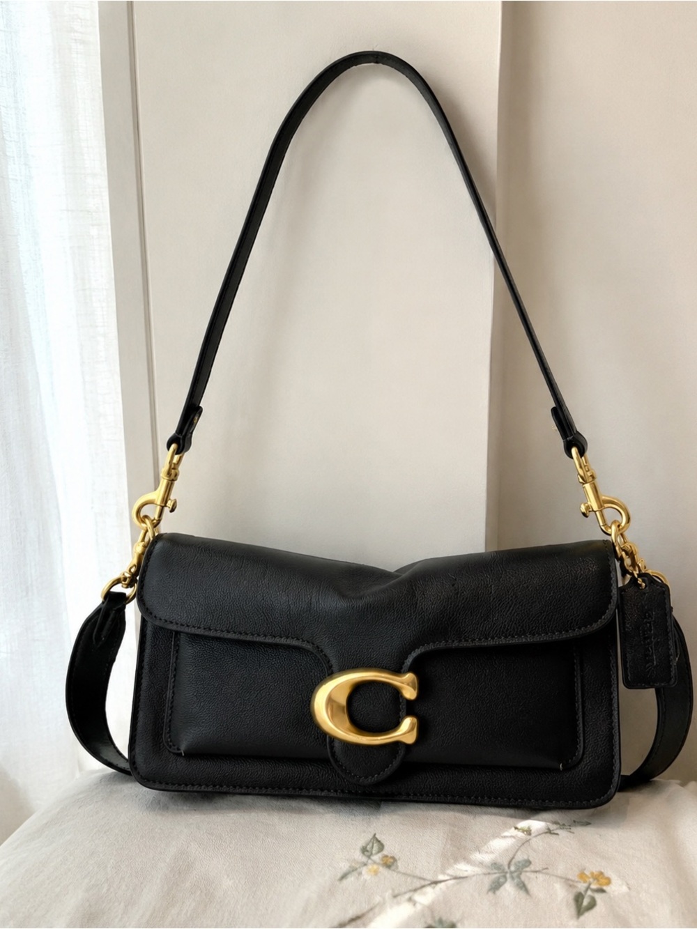 Coach Black Leather Shoulder Bag with Gold Hardware